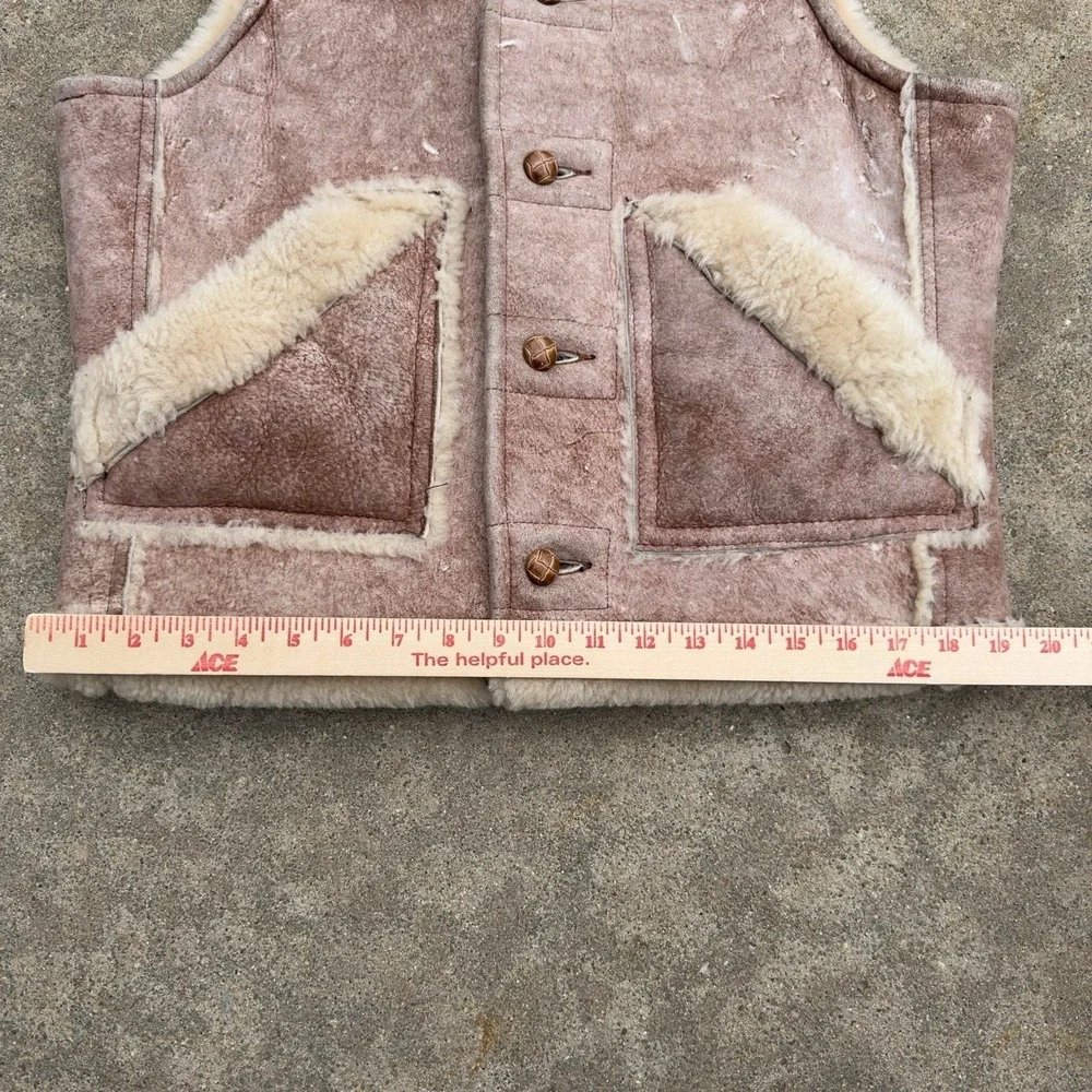 VTG 1980s Schott Vest Mouton Leather Shearling Sheepskin Brown Mens Size 42 USA
